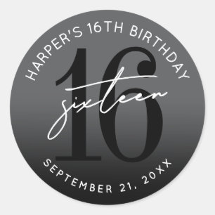Black 16th Birthday Party Classic Round Sticker