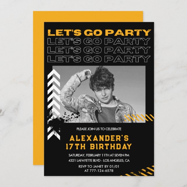 Black 17th birthday invitations Men Photo Spray (Front/Back)