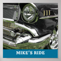 Black 1957 Chevy Car, Name/Message, Your Photo/Art