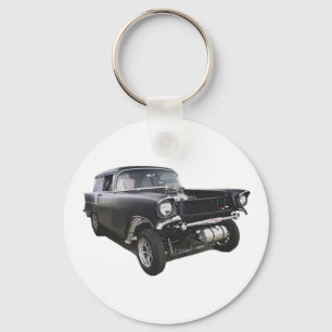 Black 1957 Chevy sedan delivery wagon gasser drag Keychain