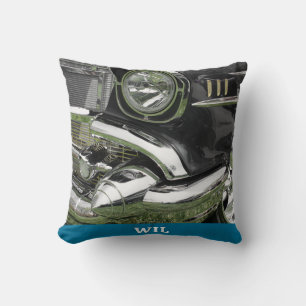 Black 1957 Chevy Vintage Car, Name or Your Photo Throw Pillow