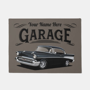 Black 1957 Classic Car Welcome with Black Font Doormat