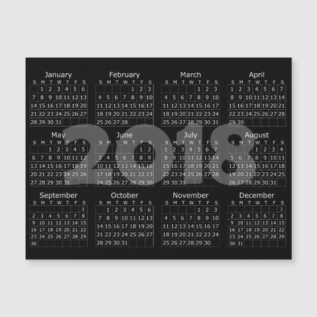 Black 2018 Calendar Magnetic Card (Front)