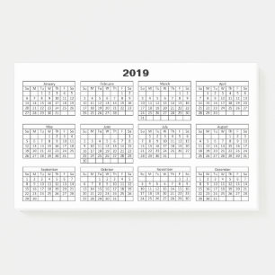 Black 2019 Calendar on White Post-it Notes