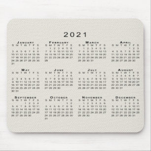Black 2021 Calendar on Beige Faux Canvas Texture Mouse Pad