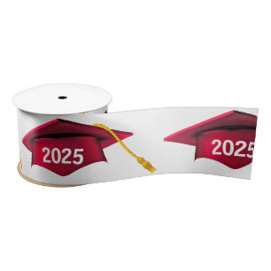 Black 2024 Graduation Caps On White Satin Ribbon