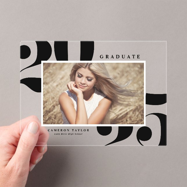 Black 2025 Bold Typography Photo Graduation Acrylic Invitations (Insitu (Handheld))