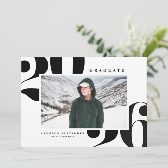 Black 2025 Bold Typography Photo Graduation Announcement (Standing Front)
