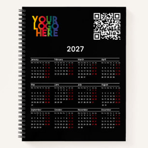 Black 2027 Calendar Business Logo QR Code Notebook