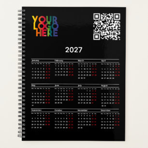 Black 2027 Calendar Business Logo QR Code Planner
