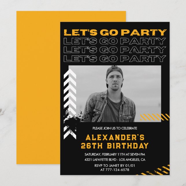 Black 26th birthday invitations Men Photo Spray (Front/Back)