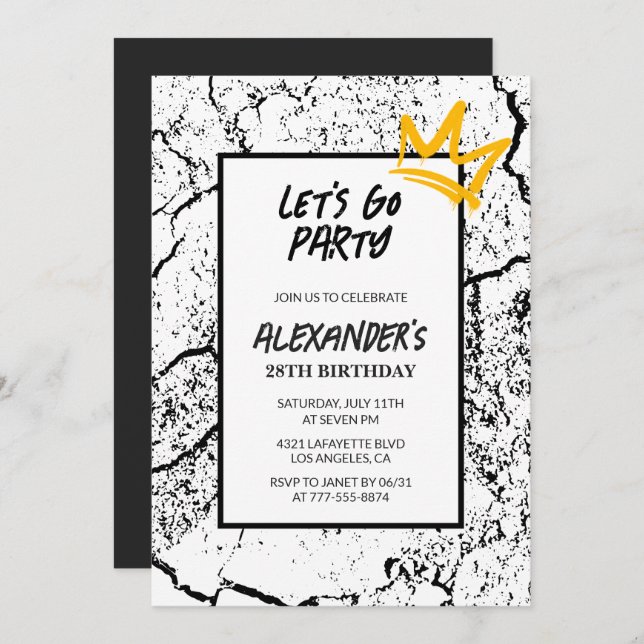 Black 28th birthday invitation Men Grunge  (Devant / Derrière)