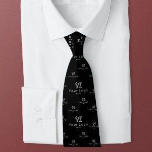 Black 2 sided Logo Business Brand Employee Staff Tie