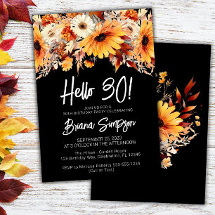 Black 30th Birthday Fall Floral Butterfly Invitation