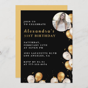 Black 31e anniversaire invitation Gold Balloon Pho