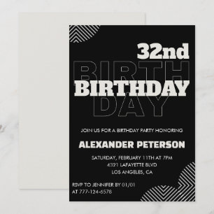 Black 32nd birthday invitations Men Party
