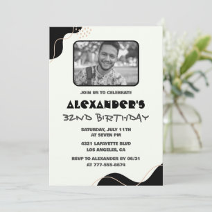 Black 32nd birthday invitations Men Simple Photo