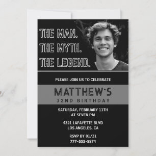 Black 32nd birthday invitations The Man The Legend