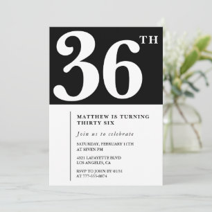 Black 36th birthday invitation Elegant Chic Simple
