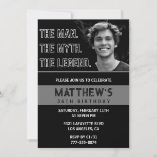 Black 36th birthday invitations The Man The Legend