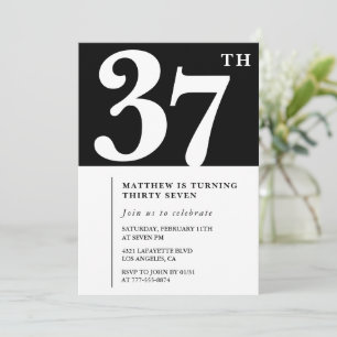Black 37th birthday invitation Elegant Chic Simple