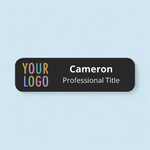 Black 3.5 inch Name Tag with Company Logo Rounded