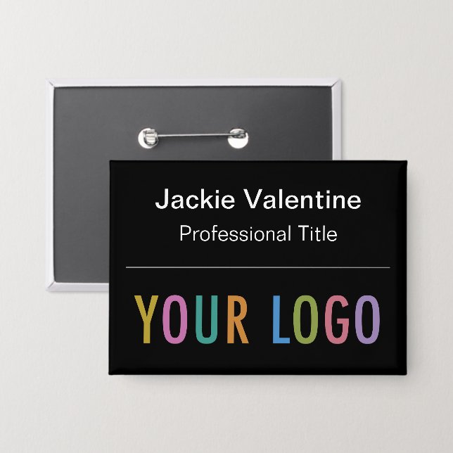 Black 3.5 inch Pinback Name Button with Logo Badge (Front/Back)