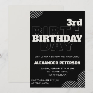 Black 3 anniversaire invitations Party Boy