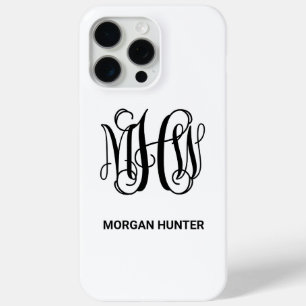 Black 3 Initial Vine Script Monogram DIY BG iPhone 15 Pro Max Case