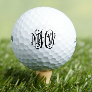 Black 3 Initial Vine Script Monogram DIY BG Golf Balls