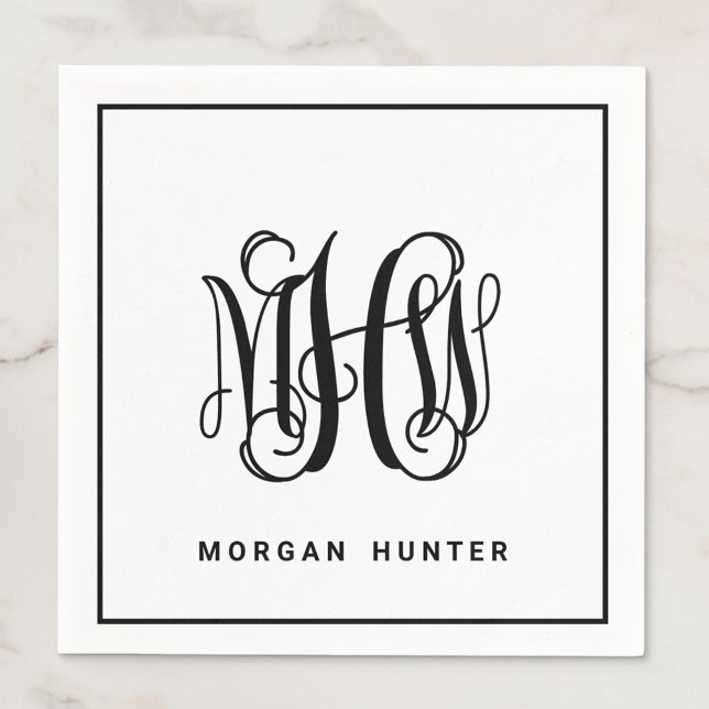 Black 3 Initial Vine Script Monogram DIY BG Napkin (Creator Uploaded)