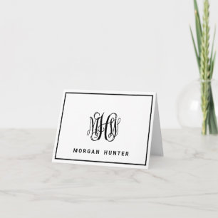 Black 3 Initial Vine Script Monogram DIY BG Note Card