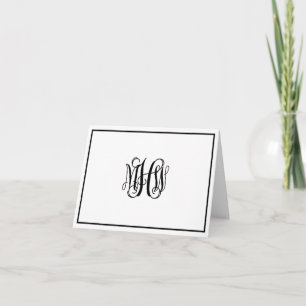 Black 3 Initial Vine Script Monogram DIY BG Note Card