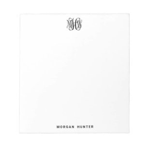 Black 3 Initial Vine Script Monogram DIY BG Notepad