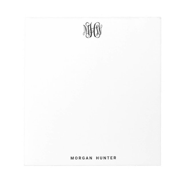 Black 3 Initial Vine Script Monogram DIY BG Notepad (Front)