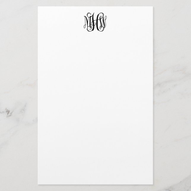 Black 3 Initial Vine Script Monogram DIY BG Statio Stationery (Front)