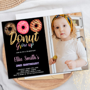 Black 3 Photo Doughnut Birthday Invitations