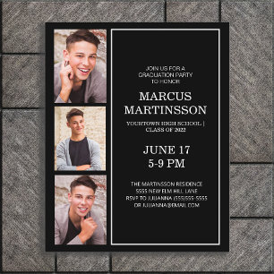 Black 3 Photo Modern Graduation Party BUDGET