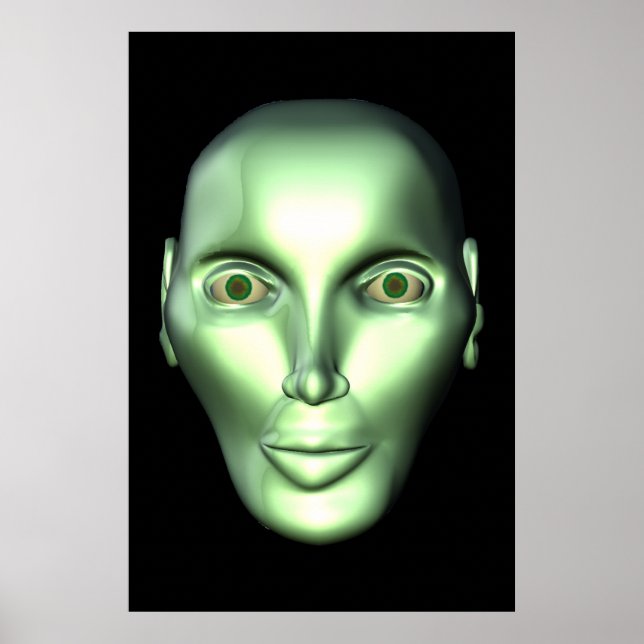 Black 3D Alien Head Extraterrestrial Being Poster (Front)