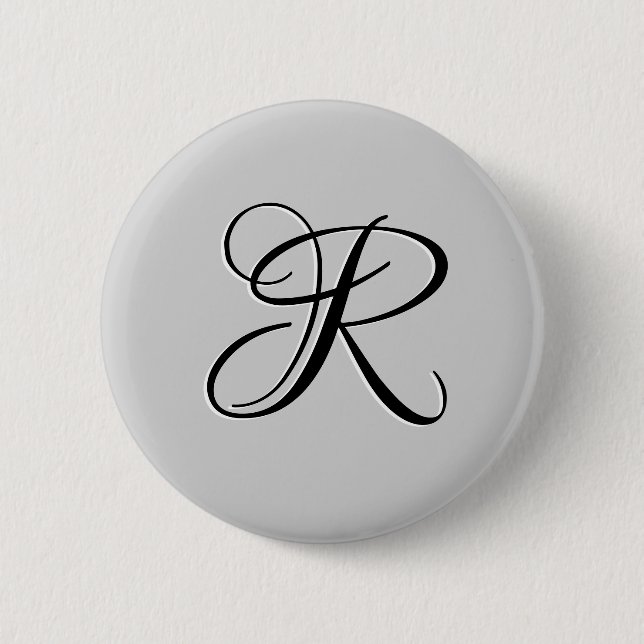 Black 3D Calligraphy Initial Letter | Pastel Grey 2 Inch Round Button (Front)