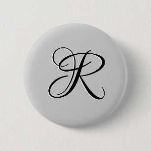 Black 3D Calligraphy Initial Letter   Pastel Grey 2 Inch Round Button