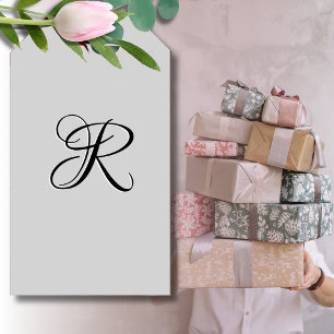 Black 3D Calligraphy Initial Letter Pastel Grey Gift Tags