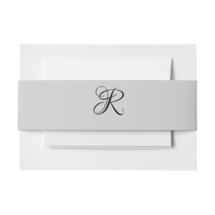 Black 3D Calligraphy Initial Letter   Pastel Grey Invitation Belly Band