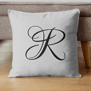 Black 3D Calligraphy Initial Letter   Pastel Grey Throw Pillow