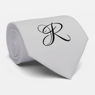 Black 3D Calligraphy Initial Letter   Pastel Grey Tie