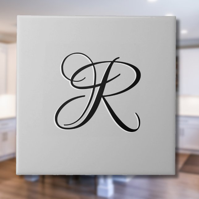 Black 3D Calligraphy Initial Letter | Pastel Grey Tile (Creator Uploaded)