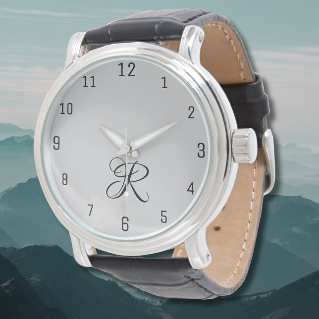 Black 3D Calligraphy Initial Letter | Pastel Grey Watch (Creator Uploaded)