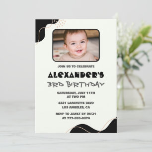 Black 3rd birthday invitations Boy Simple Photo