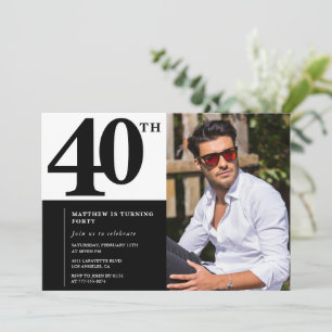 Black 40th birthday invitations Elegant Chic