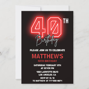 Black 40th birthday invitations Men Neon